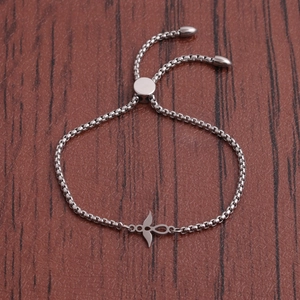 Silver stainless steel box chain adjustable bracelet featuring an infinity wing charm pendant