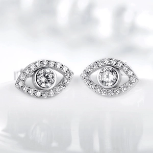 Sterling silver evil eye stud earrings with pavé set cubic zirconia gemstones