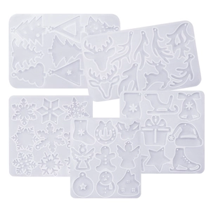 Lot de 5 moules en silicone pour bijoux de Noël en résine époxy, sapins et flocons