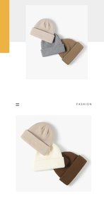 Close-up of thick ribbed knit beanies in beige, grey, and coffee showing fine textures