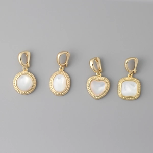 18k gold plated copper charms with white mother of pearl in four geometric shapes
