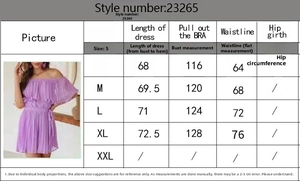 Detailed size guide table for women's off-shoulder pleated summer romper in various sizes