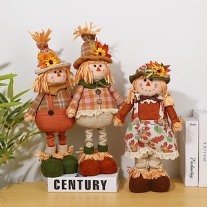 Three-piece set of Thanksgiving harvest scarecrow figurines with telescopic legs for decor