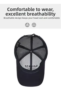 Detailansicht der schwarzen Mesh-Baseballkappe mit atmungsaktivem Baumwollschweißband