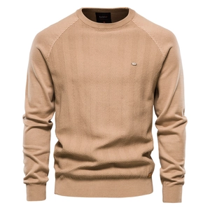 Men's Pullover Sweater Crew Neck Herringbone Textured Knit Long Sleeve Slim Fit Casual Cotton Jumper