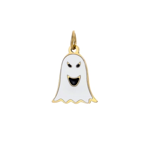 Cute white ghost pendant with gold edges and enamel finish for Halloween jewelry making