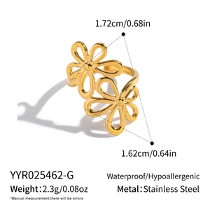 Detailed size specifications for vintage golden flower stainless steel open rings