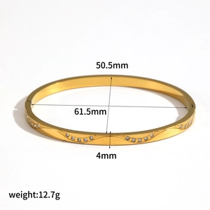 Detailed dimensions of 18k gold plated stainless steel zircon bangle with 4mm width