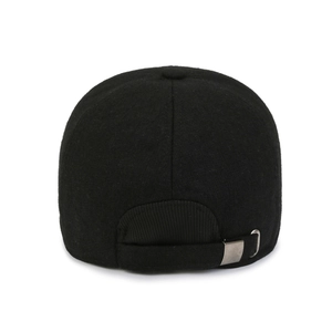 Winter wool baseball cap for men featuring adjustable metal back strap and ear protection