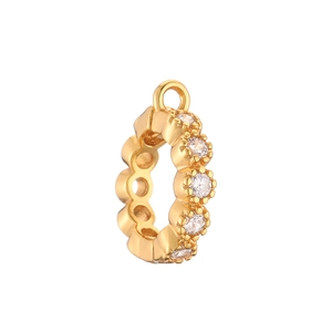Gold S925 sterling silver charm bead with sparkling cubic zirconia and top ring loop