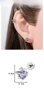 Detailed view of purple zircon planet stud earrings with dimensions 0.8cm by 0.7cm