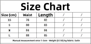 Detailed size chart for lace satin midi skirt showing waist and length measurements