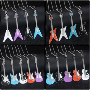 Colorful enamel electric guitar pendants in various styles on stainless steel chains