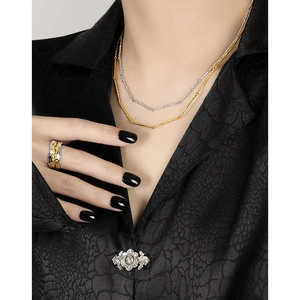 Irregular branch texture S925 silver double layered necklace and ring set for women