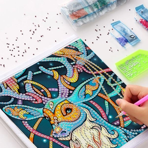 5D DIY diamond painting kit featuring a colorful reindeer with complete tools and resin drills