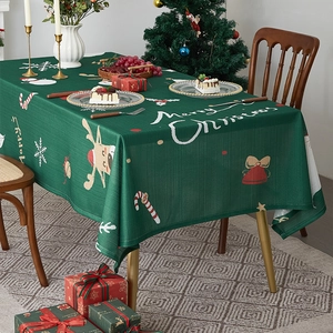 Christmas Tablecloth Rectangular Polyester Fabric Reindeer Santa Snowflake Print Festive Dining Table Decoration American Style