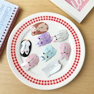 Cute cartoon animal metal hair clips set with colorful paint finish for girls