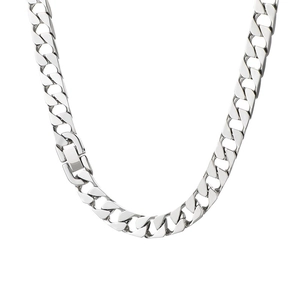 Polished silver stainless steel Cuban link necklace for men with a classic clasp
