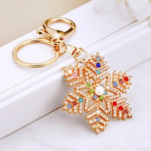 Snowflake Keychain Rhinestone Imitation Artificial Pearl Zinc Alloy Christmas Gift Bag Charm Car Key Ring Fashion Accessory
