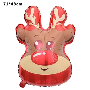 Detail of reindeer-shaped foil balloon for Christmas decor, sized 71x48cm in red and brown