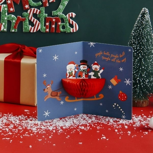 Weihnachten 3D Waben Grußkarte mit Weihnachtsmann Schneemann Rentier für Festtage
