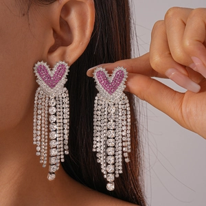 Boucles D'oreilles Gland En Cœur Alliage Strass Bijoux Pour Femmes Glamour Mariage Fête Avec Tige En Argent