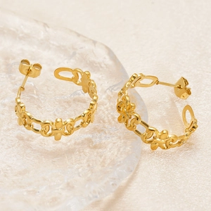 Hollow Out Chain Link Hoop Earrings Gold Plated Stainless Steel Geometric C Shape Minimalist Fashion Jewelry For Women