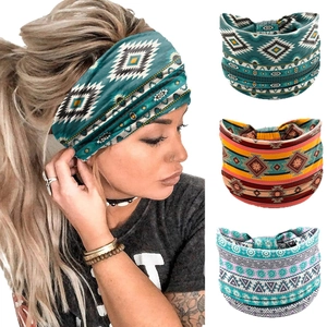 Bohemian elastic wide headband for women featuring vibrant geometric African prints