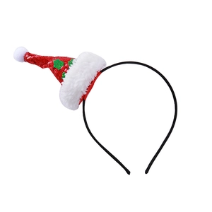 Serre-tête de Noël avec bonnet de Père Noël à paillettes rouges et houx festif