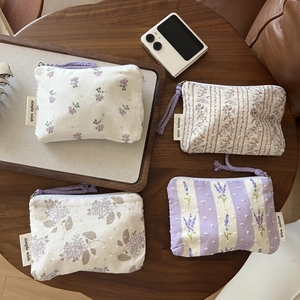 Floral cotton mini storage bags with lavender patterns and secure zipper closure