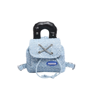 Sparkly sequin denim backpack with silver studs and chain straps for stylish women