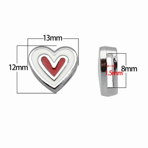 Perle cœur en alliage argenté avec émail et dimensions pour bracelets de 8mm