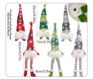 Detailed view of LED light switch and battery base on a knit Christmas gnome ornament