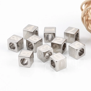 Set of 10 minimalist stainless steel number cube beads for DIY jewelry making