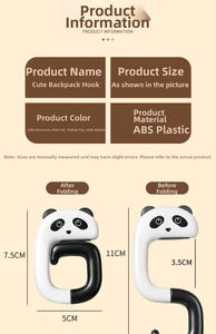 Macro detail of foldable panda bag hook for desks showing ABS material and dimensions