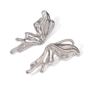 Gothic liquid metal butterfly earrings in silver stainless steel for a Y2K aesthetic
