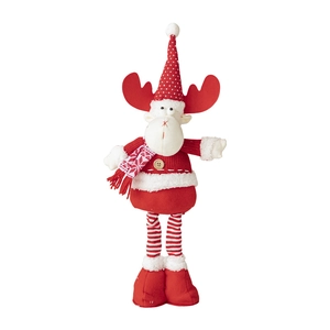 Standing Christmas reindeer doll with telescopic striped legs and red polka dot hat