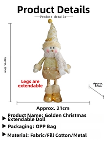 Detail showing dimensions 50x21x12cm for a golden Christmas snowman with telescopic legs