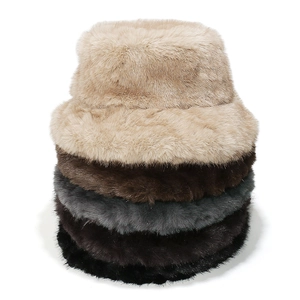 Stacked colorful faux fur bucket hats for women, cozy winter warm fuzzy headwear