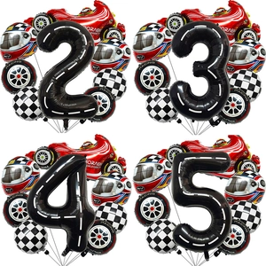 Racesport Thema Verjaardagsfeest Ballonnen Aluminiumfolie Geblokte Vlag Motorhelm Band Wegnummer Decoratie Voor Jongens Kinderen
