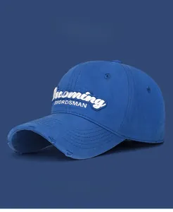 Detail of embroidered royal blue cotton golf cap featuring 8 available trendy colors