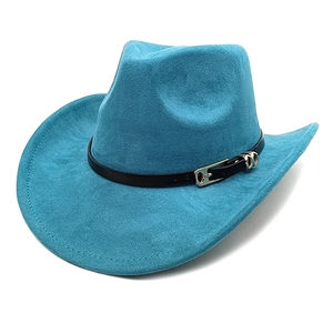 Retro-Cowboyhut aus blauem Wildlederimitat mit schwarzem Lederband und Silberschnalle