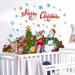 Christmas wall decal set with Santa, snowman and tree on white nursery wall decoration