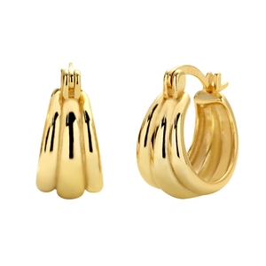 Elegant gold S925 sterling silver triple layer hoop earrings with a polished glossy finish
