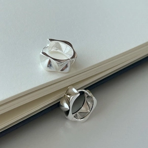 Minimalist 925 sterling silver geometric hoop earrings with faceted 3D surface design