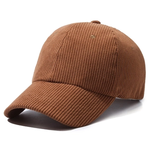 Classic brown corduroy baseball cap for women with adjustable strap and textured finish
