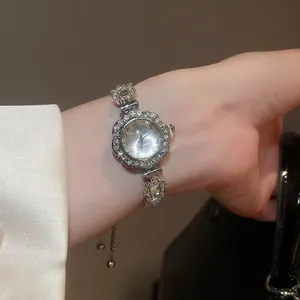 Elegant floral dial rhinestone watch bracelet in silver finish for women fashion
