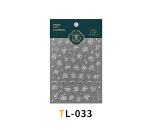 5D embossed nail art stickers with white roses, butterflies and aurora pearls
