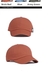 Katoenen baseballpetten met korte rand in steenrood, blauw en legergroen zicht