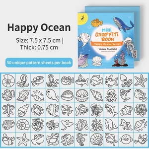 Detail view of 50 unique ocean-themed coloring pages in a 7.5cm mini graffiti book